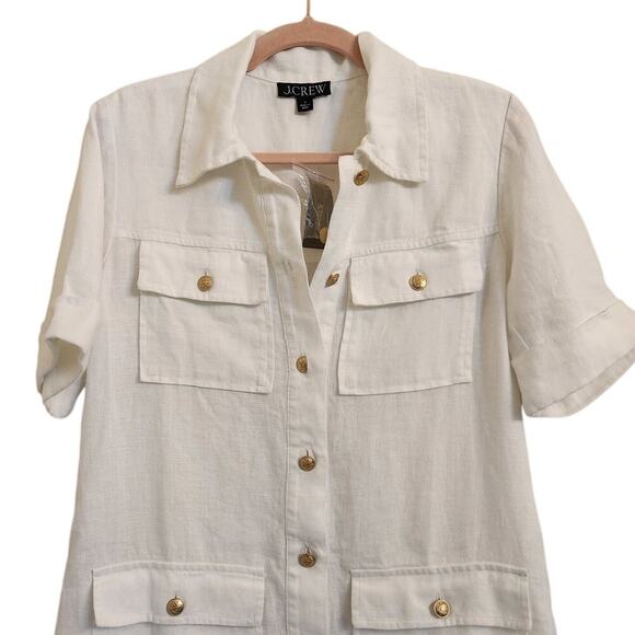 NWT J. Crew Gamine Shirtdress In White Linen Gold Button Detail 2 - Picture 5 of 10